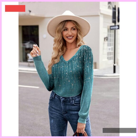 Soft Long Sleeve V-Neck Tunic Top Loose Fit Casual Winter Tee - Picture 2 of 4